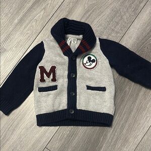 Janie and Jack Disney Kids Mickey Mouse Cardigan - Gray and Navy
